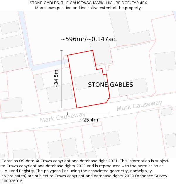 STONE GABLES, THE CAUSEWAY, MARK, HIGHBRIDGE, TA9 4PX: Plot and title map