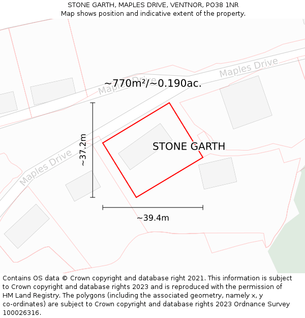 STONE GARTH, MAPLES DRIVE, VENTNOR, PO38 1NR: Plot and title map