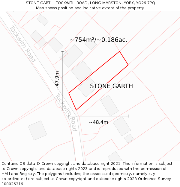 STONE GARTH, TOCKWITH ROAD, LONG MARSTON, YORK, YO26 7PQ: Plot and title map