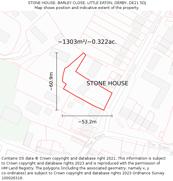 STONE HOUSE, BARLEY CLOSE, LITTLE EATON, DERBY, DE21 5DJ: Plot and title map