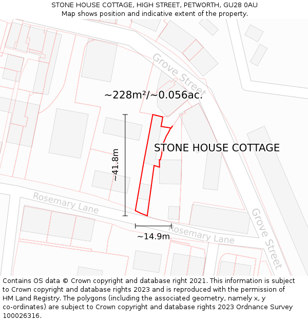 STONE HOUSE COTTAGE, HIGH STREET, PETWORTH, GU28 0AU: Plot and title map