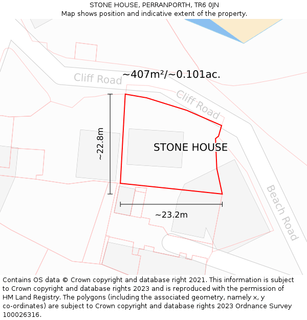 STONE HOUSE, PERRANPORTH, TR6 0JN: Plot and title map