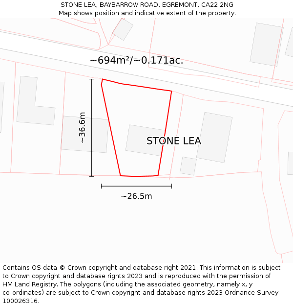 STONE LEA, BAYBARROW ROAD, EGREMONT, CA22 2NG: Plot and title map