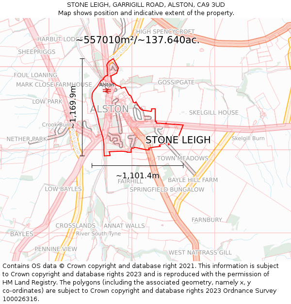 STONE LEIGH, GARRIGILL ROAD, ALSTON, CA9 3UD: Plot and title map