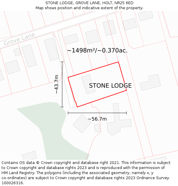 STONE LODGE, GROVE LANE, HOLT, NR25 6ED: Plot and title map