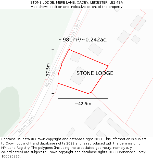 STONE LODGE, MERE LANE, OADBY, LEICESTER, LE2 4SA: Plot and title map