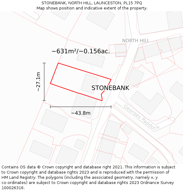 STONEBANK, NORTH HILL, LAUNCESTON, PL15 7PQ: Plot and title map