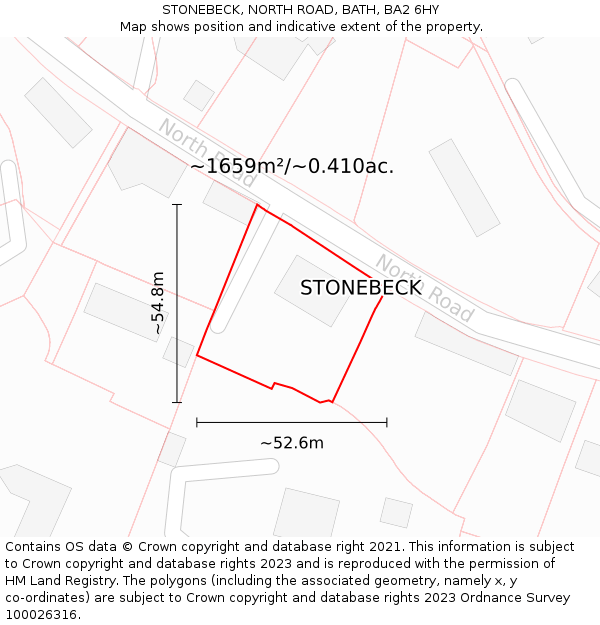 STONEBECK, NORTH ROAD, BATH, BA2 6HY: Plot and title map