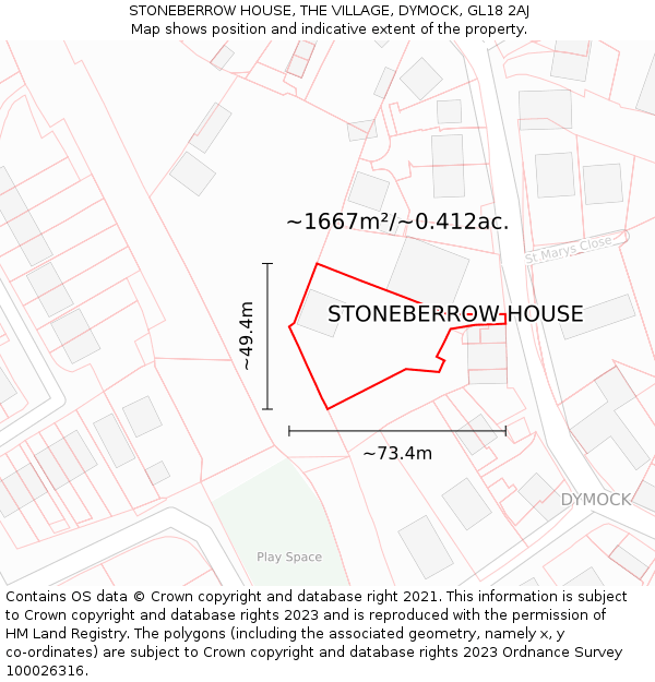 STONEBERROW HOUSE, THE VILLAGE, DYMOCK, GL18 2AJ: Plot and title map