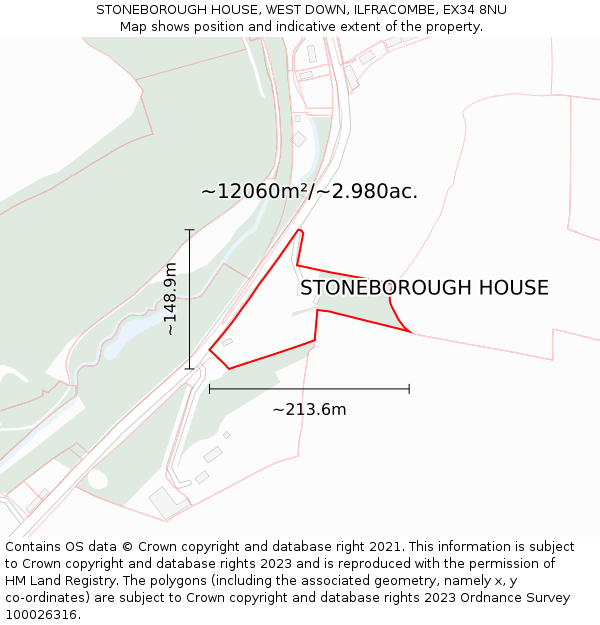STONEBOROUGH HOUSE, WEST DOWN, ILFRACOMBE, EX34 8NU: Plot and title map