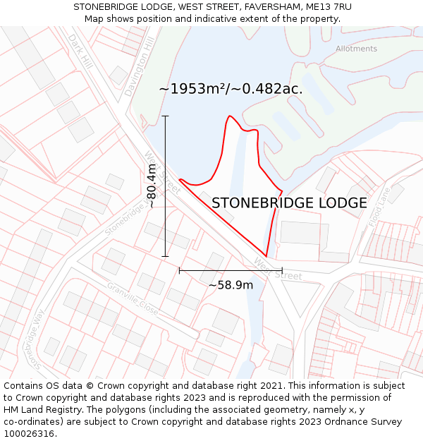 STONEBRIDGE LODGE, WEST STREET, FAVERSHAM, ME13 7RU: Plot and title map