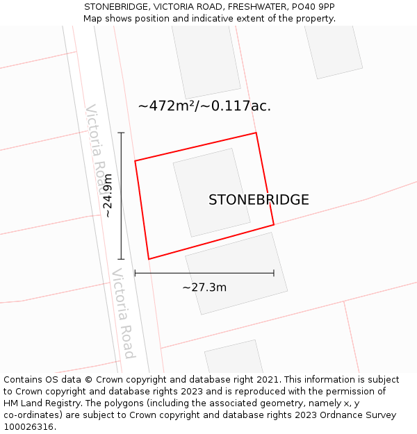 STONEBRIDGE, VICTORIA ROAD, FRESHWATER, PO40 9PP: Plot and title map