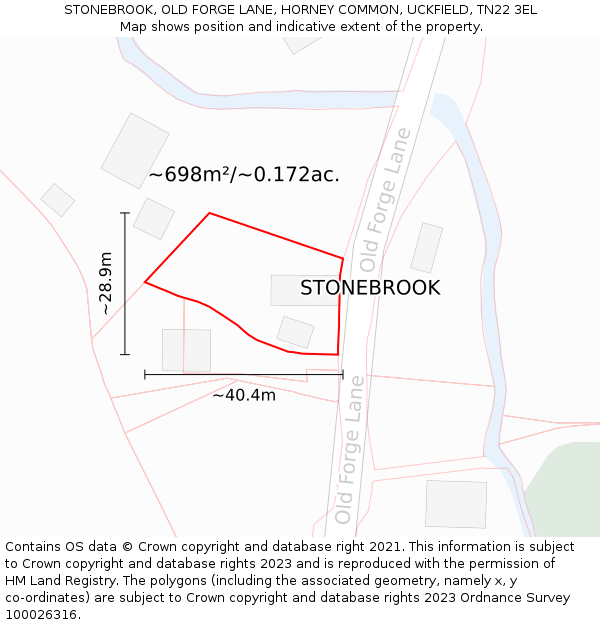 STONEBROOK, OLD FORGE LANE, HORNEY COMMON, UCKFIELD, TN22 3EL: Plot and title map