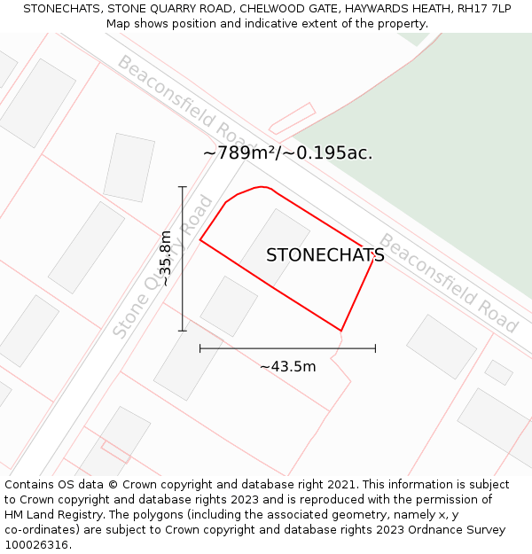 STONECHATS, STONE QUARRY ROAD, CHELWOOD GATE, HAYWARDS HEATH, RH17 7LP: Plot and title map