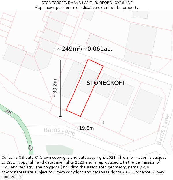 STONECROFT, BARNS LANE, BURFORD, OX18 4NF: Plot and title map