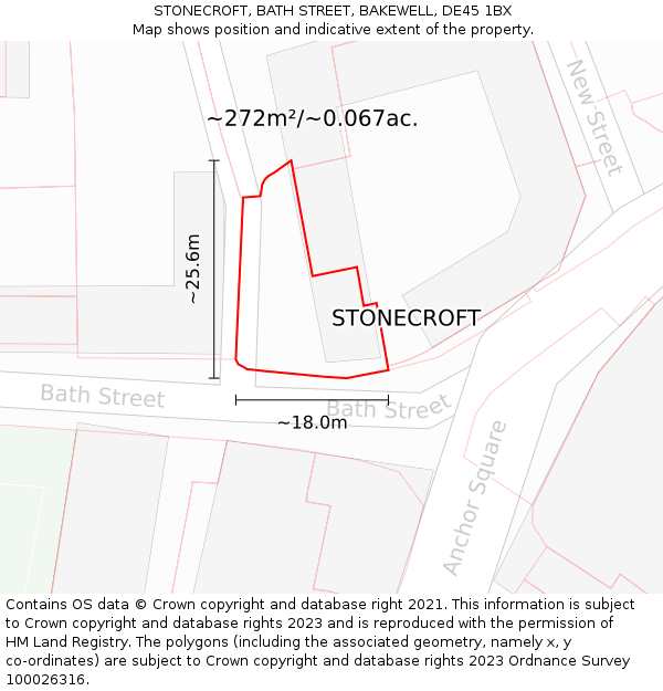 STONECROFT, BATH STREET, BAKEWELL, DE45 1BX: Plot and title map