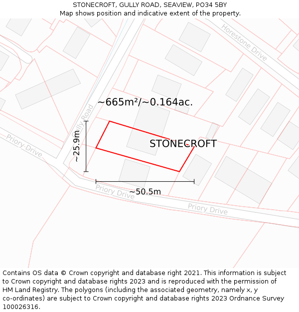 STONECROFT, GULLY ROAD, SEAVIEW, PO34 5BY: Plot and title map
