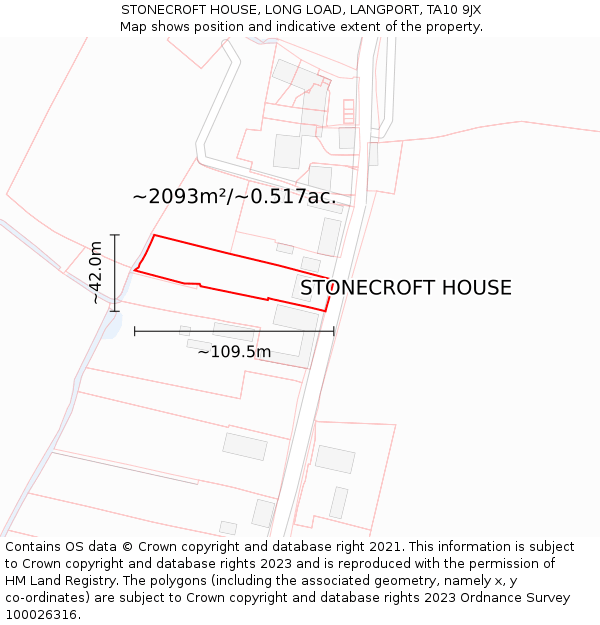 STONECROFT HOUSE, LONG LOAD, LANGPORT, TA10 9JX: Plot and title map