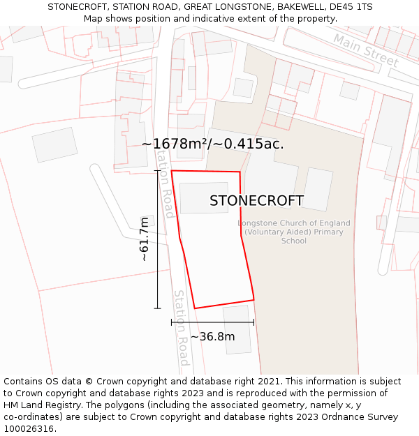 STONECROFT, STATION ROAD, GREAT LONGSTONE, BAKEWELL, DE45 1TS: Plot and title map