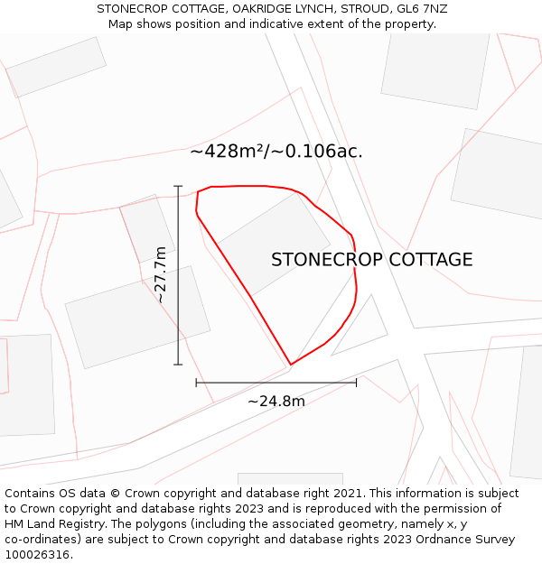 STONECROP COTTAGE, OAKRIDGE LYNCH, STROUD, GL6 7NZ: Plot and title map