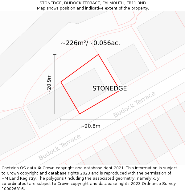 STONEDGE, BUDOCK TERRACE, FALMOUTH, TR11 3ND: Plot and title map