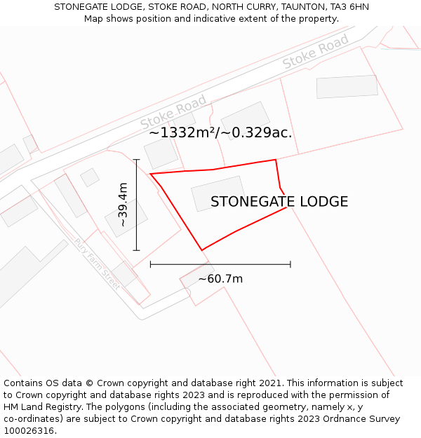 STONEGATE LODGE, STOKE ROAD, NORTH CURRY, TAUNTON, TA3 6HN: Plot and title map