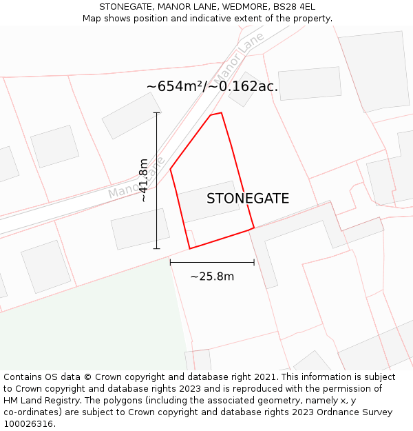 STONEGATE, MANOR LANE, WEDMORE, BS28 4EL: Plot and title map