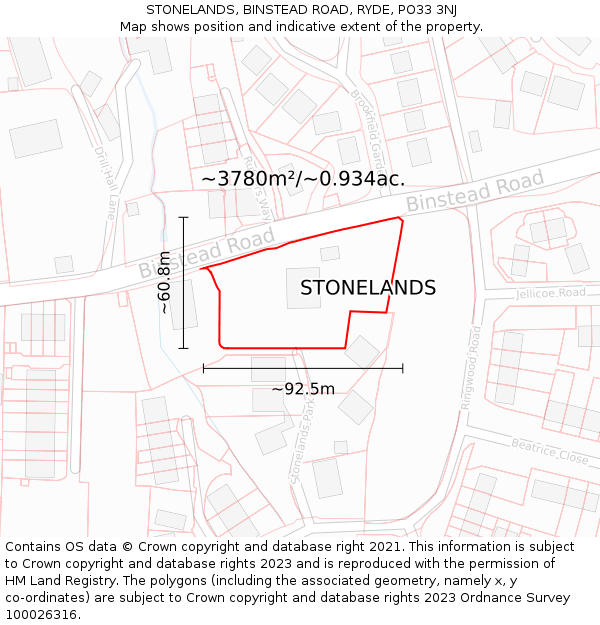 STONELANDS, BINSTEAD ROAD, RYDE, PO33 3NJ: Plot and title map