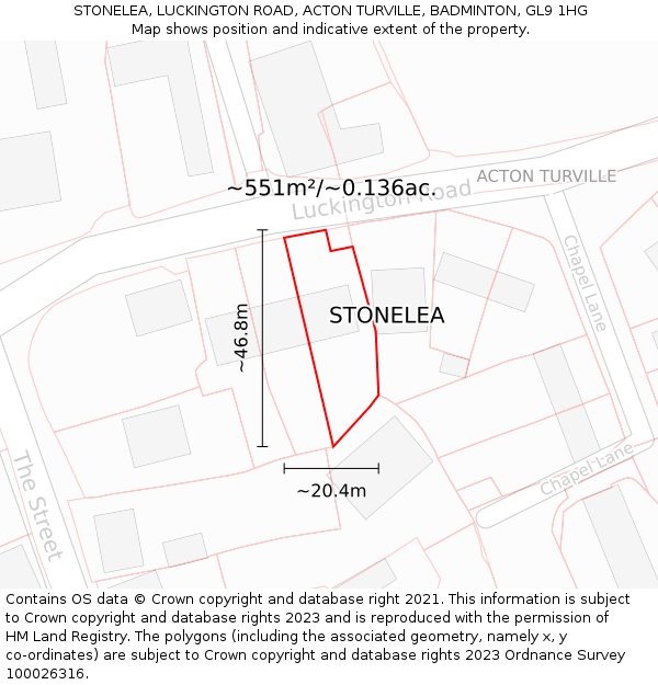 STONELEA, LUCKINGTON ROAD, ACTON TURVILLE, BADMINTON, GL9 1HG: Plot and title map