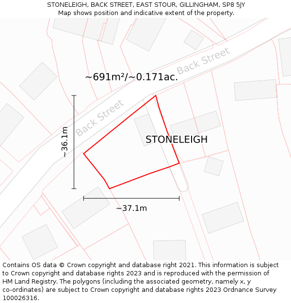 STONELEIGH, BACK STREET, EAST STOUR, GILLINGHAM, SP8 5JY: Plot and title map