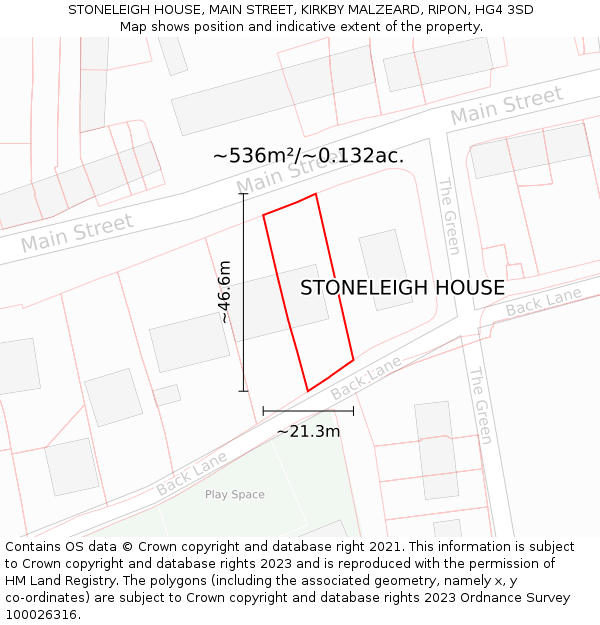 STONELEIGH HOUSE, MAIN STREET, KIRKBY MALZEARD, RIPON, HG4 3SD: Plot and title map