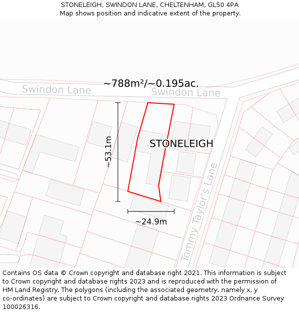 STONELEIGH, SWINDON LANE, CHELTENHAM, GL50 4PA: Plot and title map