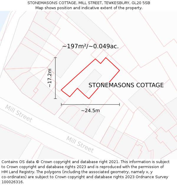 STONEMASONS COTTAGE, MILL STREET, TEWKESBURY, GL20 5SB: Plot and title map