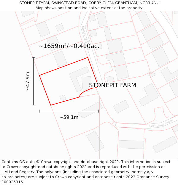 STONEPIT FARM, SWINSTEAD ROAD, CORBY GLEN, GRANTHAM, NG33 4NU: Plot and title map