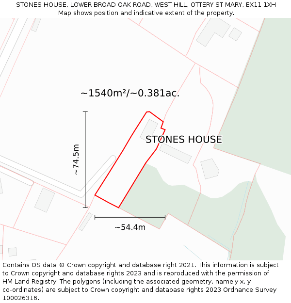 STONES HOUSE, LOWER BROAD OAK ROAD, WEST HILL, OTTERY ST MARY, EX11 1XH: Plot and title map