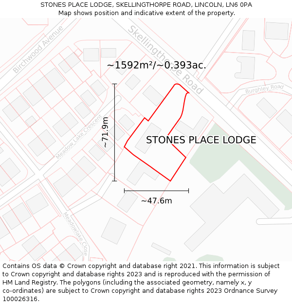 STONES PLACE LODGE, SKELLINGTHORPE ROAD, LINCOLN, LN6 0PA: Plot and title map