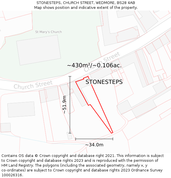 STONESTEPS, CHURCH STREET, WEDMORE, BS28 4AB: Plot and title map