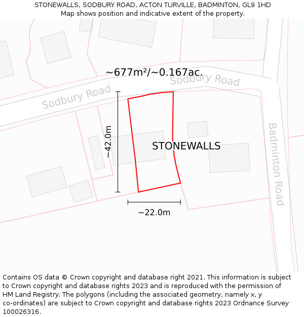 STONEWALLS, SODBURY ROAD, ACTON TURVILLE, BADMINTON, GL9 1HD: Plot and title map