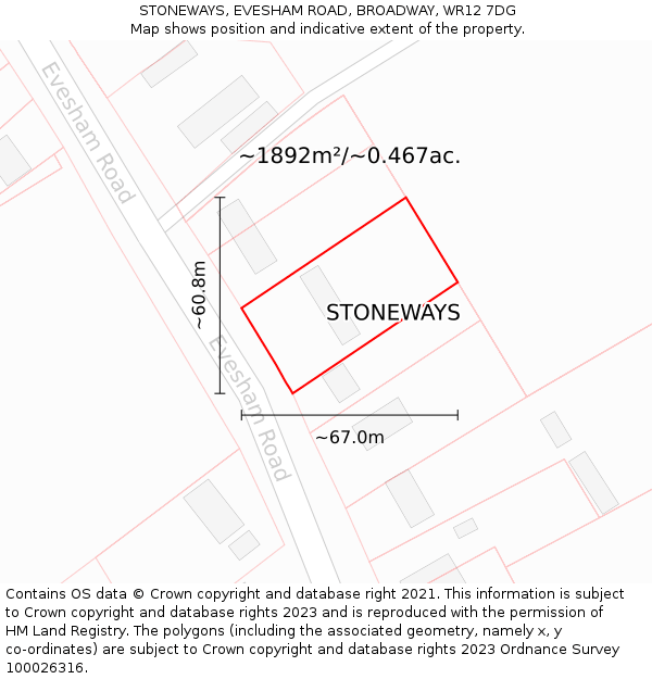 STONEWAYS, EVESHAM ROAD, BROADWAY, WR12 7DG: Plot and title map