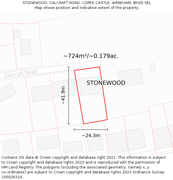 STONEWOOD, CALCRAFT ROAD, CORFE CASTLE, WAREHAM, BH20 5EL: Plot and title map