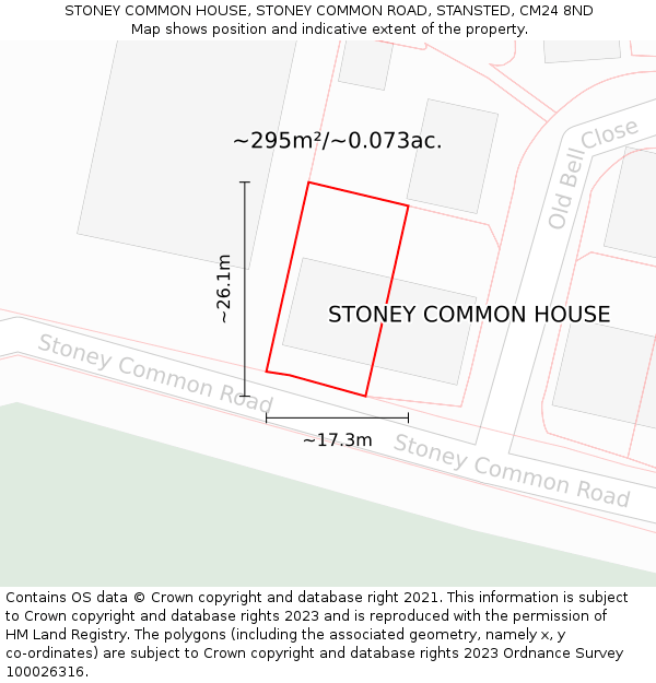 STONEY COMMON HOUSE, STONEY COMMON ROAD, STANSTED, CM24 8ND: Plot and title map