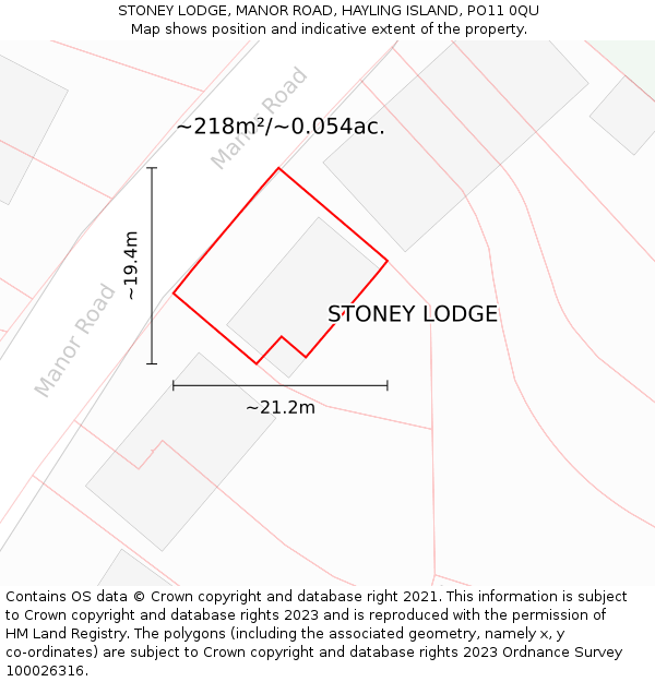 STONEY LODGE, MANOR ROAD, HAYLING ISLAND, PO11 0QU: Plot and title map