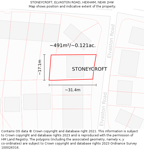 STONEYCROFT, ELVASTON ROAD, HEXHAM, NE46 2HW: Plot and title map