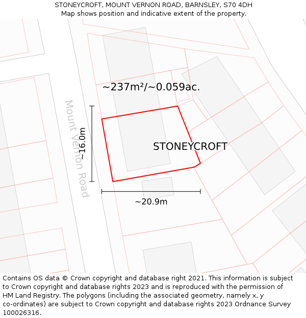 STONEYCROFT, MOUNT VERNON ROAD, BARNSLEY, S70 4DH: Plot and title map