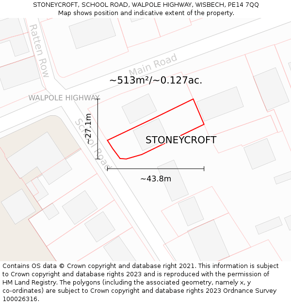 STONEYCROFT, SCHOOL ROAD, WALPOLE HIGHWAY, WISBECH, PE14 7QQ: Plot and title map