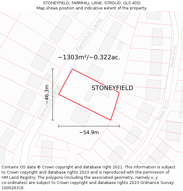 STONEYFIELD, FARMHILL LANE, STROUD, GL5 4DD: Plot and title map