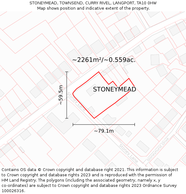 STONEYMEAD, TOWNSEND, CURRY RIVEL, LANGPORT, TA10 0HW: Plot and title map