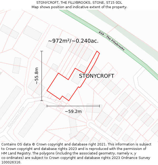 STONYCROFT, THE FILLYBROOKS, STONE, ST15 0DL: Plot and title map