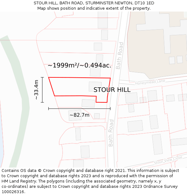 STOUR HILL, BATH ROAD, STURMINSTER NEWTON, DT10 1ED: Plot and title map