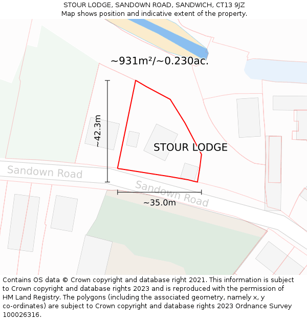 STOUR LODGE, SANDOWN ROAD, SANDWICH, CT13 9JZ: Plot and title map